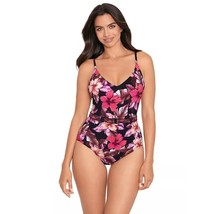 Skinny Dippers Lucky Charm One Piece Swimsuit Size M Black Floral Belt Slimming - £30.60 GBP