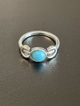 Turquoise Stone Two Moon Silver Plated Woman Ring Size 7 - $6.93