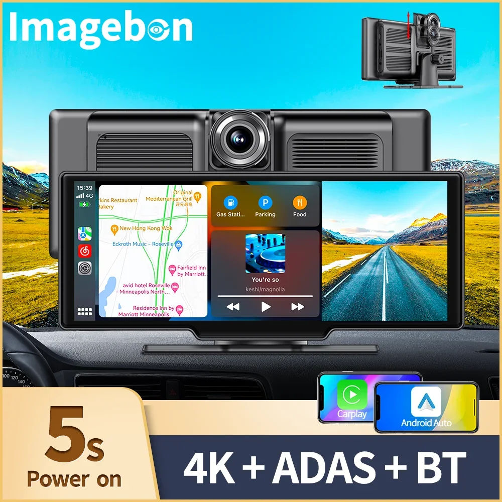 10.26&quot; Dash Cam Rearview Camera Wifi Carplay &amp; Android Auto 4K DVR GPS - £139.92 GBP+