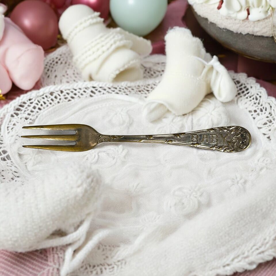 Antique Victorian Silver Plated Baby Fork Handled Embossed Word Baby - $9.50