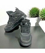 Nike Air Jordan 4 Retro Black Cat BQ7669-010 Sneakers Shoes Size 1Y - $67.68 CAD