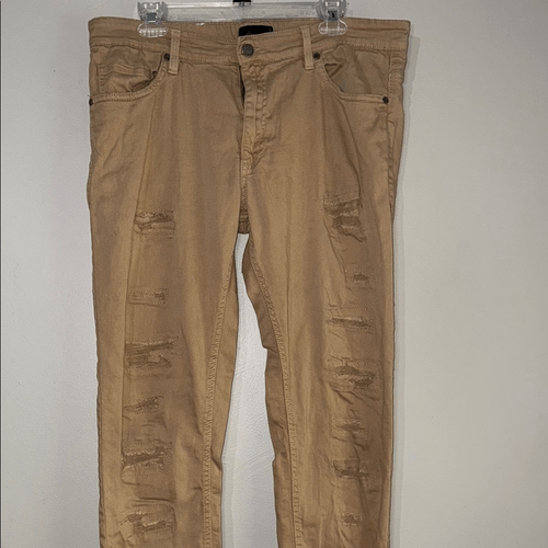 Slim Tan Distressed Jeans with Ripped Details - $21.56