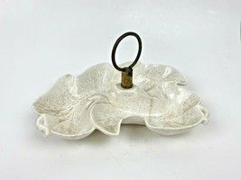 Vtg 60s Divided Leaf Condiment Dish White Gold Speckled Metal Ring Handle MCM - £12.46 GBP