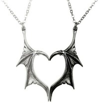 Alchemy Gothic Darkling Heart Pendant Double Necklace Dark Light Bat Wings P851 - £27.08 GBP