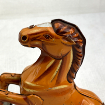 Vintage Japan Tin Litho Wind Up Horse DAIYA Toys 1960s 7&quot; Rearing Tail Spins - £7.74 GBP