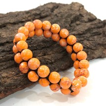 Orange Copper Turquoise Gemstone 8 mm beads 7.5&quot; Inches Stretch Bracelet 2SB-58 - £9.56 GBP