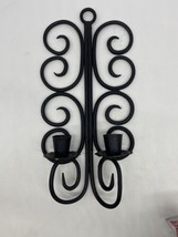 Vtg Heavy Hand Forged Wrought Iron Wall Double Candle Holder Sconce 15” 3lb - £39.95 GBP