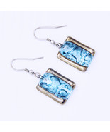 Earrings handmade bubble glass, turquoise with platinum, rectangle - $30.04 CAD