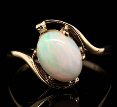 10k Yellow Gold Australian Genuine Natural Opal Bypass Ring Size 6 (#J6782) - $286.11