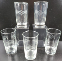 5 Libbey Sampler 10 Oz Flat Tumblers Set Clear Emboss Etch Plus Symbol Glass Lot - $46.40