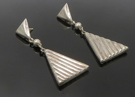 925 Sterling Silver - Vintage Shiny Triangle Linked Dangle Earrings - EG... - £37.81 GBP