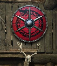 Medieval Knight RED Ouroboros Battle worn Viking Shield Decorative shield - £154.30 GBP