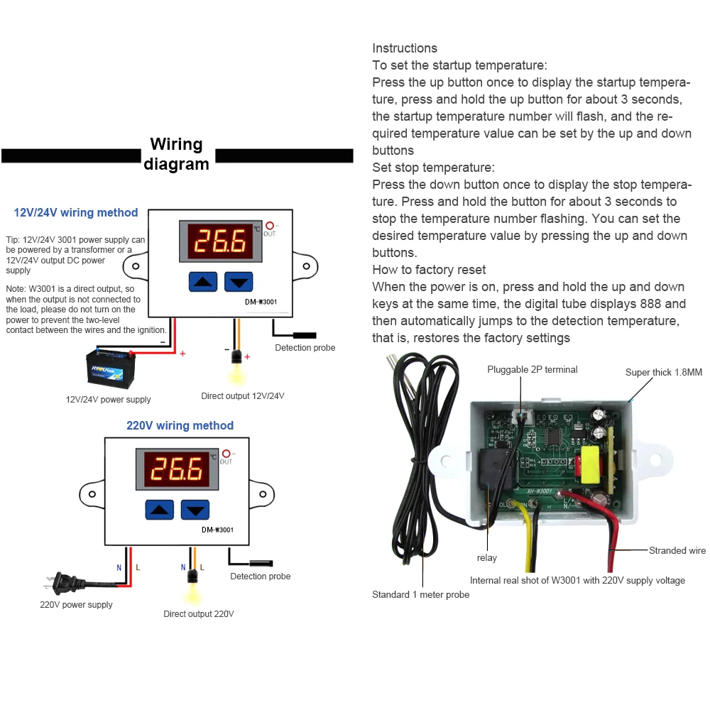 W3001 Digital Temperature Controller 220V Miomputer Thermostat Thermoregulator H - £150.16 GBP