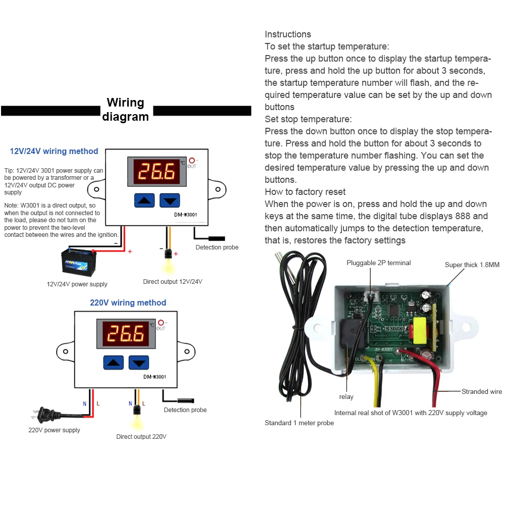 W3001 Digital Temperature Controller 220V Miomputer Thermostat Thermoregulator H - £142.76 GBP