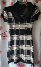 Hera U.S.A Black White Plaid Cowlneck Short Sleeve Sweater Dress Size Small - $40.00