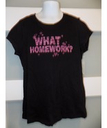 Unbranded What Homework? Black SS T-Shirt Size L (10/12) Girl&#39;s - $174.33 MXN