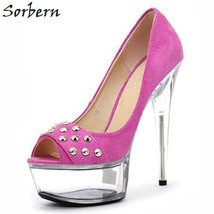 Ern multi heel women pumps peep toe slip one shoes women rivets spike high heels womens thumb200