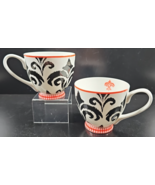 2 Portobello Inspire Fleur De Lis Mugs Set White Black Red Floral Coffee Cup Lot - €50,88 EUR