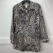 Chicos Button Up Tunic Shirt Sz 1 (US Medium) Leopard/Zebra Animal Print EUC - £15.72 GBP