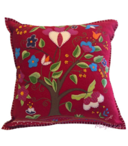 Jan Constantine Nordic Hand Embroidered Felted Wool Hearts Tree Throw Pillow - £98.42 GBP