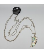 NWT Necklace Earring Set Oil Slick Luck Horn Pendant Silver Tone Stud Pi... - $557.69 MXN