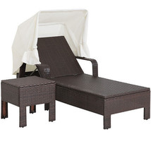 Outdoor Chaise Lounge Chair and Table Set with Folding Canopy and Armrests - £233.67 GBP