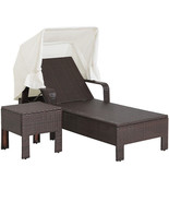 Outdoor Chaise Lounge Chair and Table Set with Folding Canopy and Armrests - £229.81 GBP