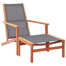 Garden Chair with Footrest Grey Solid Eucalyptus Wood and Textilene - £82.76 GBP