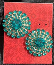 Vintage Silvertone Turquoise Earrings 1&quot; - £11.18 GBP