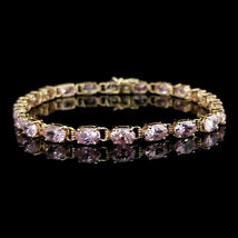 15.20Ct Oval Cut Pink Sapphire Tennis Bracelet 14k Rose Gold Over - £133.78 GBP