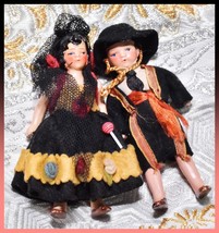 4” Hertwig German Miniature Doll Spanish Painted Bisque Antique Couple Boy Girl - £46.61 GBP