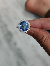 Blue Sapphire Gemstone Ring 14k White Gold Bridal Anniversary Ring Gift for Her - £990.51 GBP