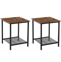 Industrial Side Table Furniture End Accent Nightstand Wood Metal 2 Tier Set Of 2 - £50.98 GBP