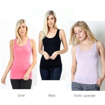 Solid Tank Tops Scoop Neck Sleeveless Black Coral &amp; Dusty Lavender S, M, L - £9.43 GBP