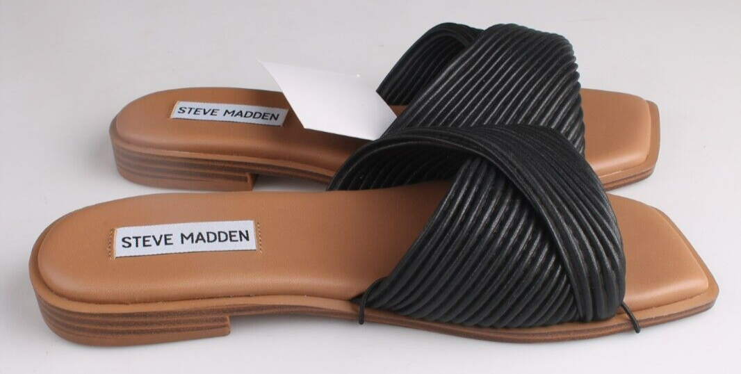 Steve Madden Damen Größe 6 Limitt Strukturiert Slide Sandle Schwarz Neu IN Kiste Item image 5