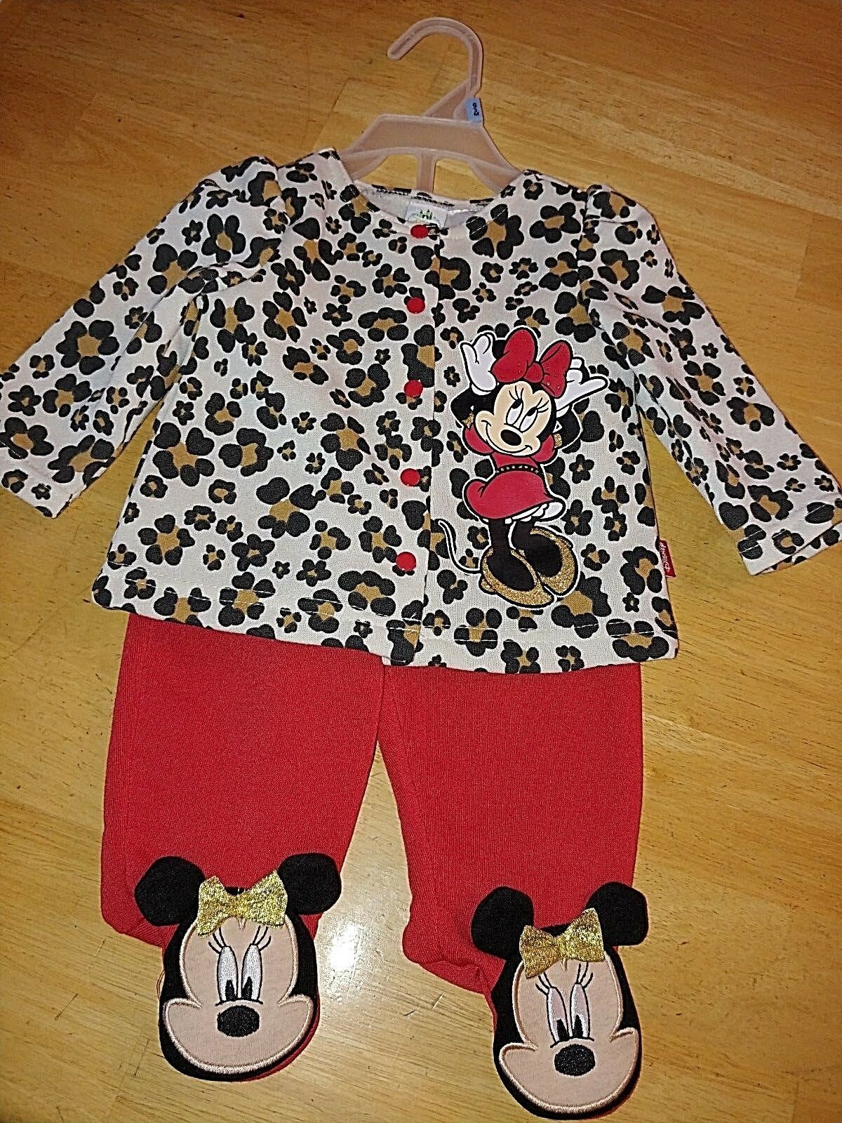 DISNEY BABY GIRL'S 2-PC POLYESTER KNIT SUIT-NWOT-MINNIE MOUSE-RED PANTS-0/3 MO - £9.61 GBP