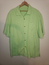 Tommy Bahama Large Men&#39;s Shirt Button Up 100% Silk Green Floral Fern Palm - £14.27 GBP