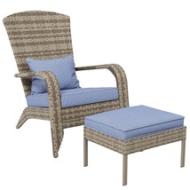 Outsunny Wicker Adirondack Chair &amp; Ottoman: Outdoor Fire Pit Patio Gray - $3,327.35 MXN