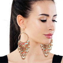 Multi and Gold Bead Fringe Circle Earrings - £16.69 GBP