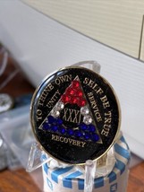 31 Year AA Medallion Black Red White Blue Crystal Sobriety Chip USA Patriotic  - £15.94 GBP