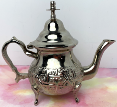 Decorative Handmade Small Moroccan Teapot Tea Pot Silver Color 6&quot; Tall 4 Legs - $15.83