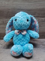 KELLYTOY BLUE QUILTED BUNNY RABBIT PLUSH WITH PLAID BOW TIE EARS FEET 2017 - $9.74