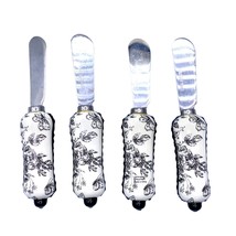 Mud Pie Set 4 Knives Butter Cheese Dip Spreaders Stainless Steel Floral - £10.85 GBP
