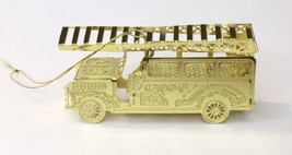Gold Tone Metal Fire Engine Truck Christmas Ornament 2.5” X 1.5” Lightweight - £7.96 GBP