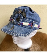 VTG Robo Cap Blue Jean Denim Biker Hat M Pin Beaded Belt Rebel RARE HTF ... - $245.32 CAD