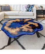 Custom Handmade 3D Ocean Design Olive Walnut Epoxy Round Table/ Coffee T... - $279.85+