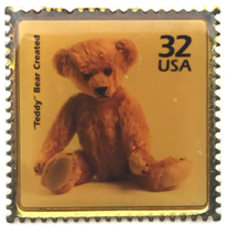 Teddy Bear Stamp Pin Gold Tone Made In USA - £7.84 GBP