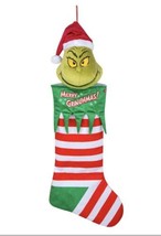 Animated Musical Merry Christmas Grinch Stocking Head 27.5in Moves Ears - £85.65 GBP