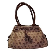 Dooney &amp; Bourke Tote Khaki Signature Canvas Handbag Satchel Leather Tassel - $28.70