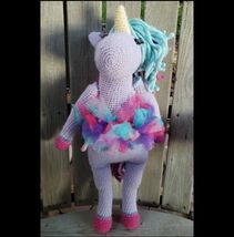 Handmade Сrochet Plush Tutu Unicorn Nursery Pillow Lovey Doll Baby Purpl... - $44.14